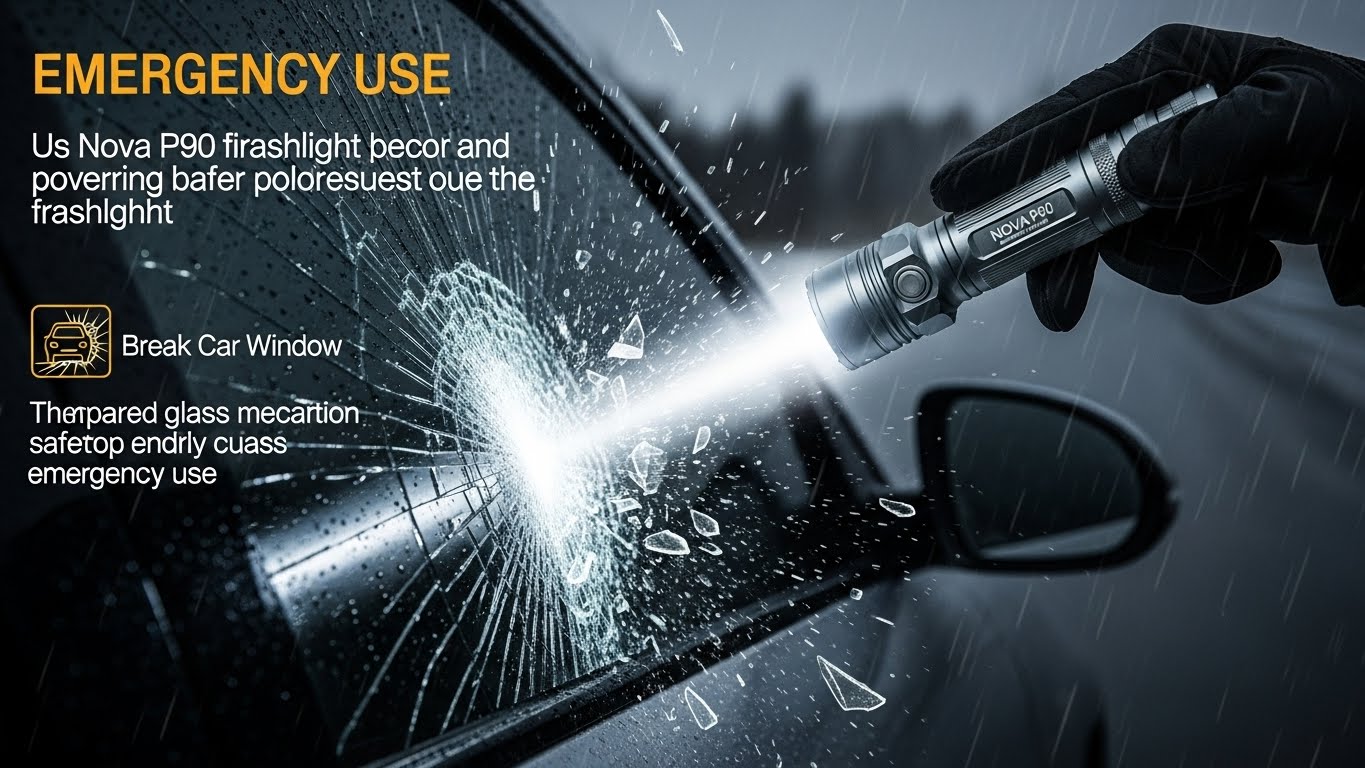 nova p90 flashlight break car window
